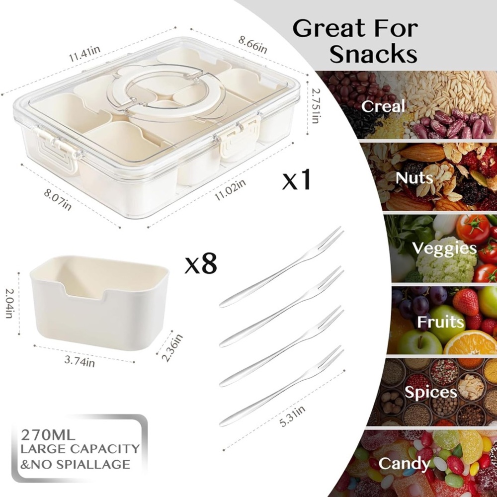 8 Compartment Divided Serving Tray with Lid and Handle,forks & tong (NWT) - Picture 2 of 6